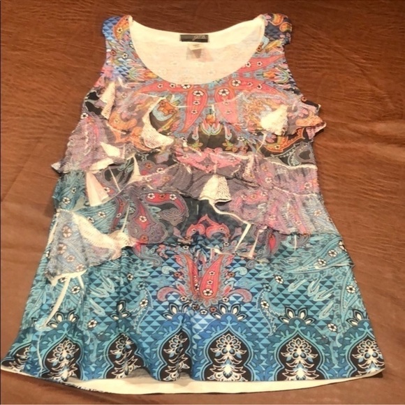 J.T.B. Fun Ruffled Colorful Tank Top Size Small - Picture 6 of 7